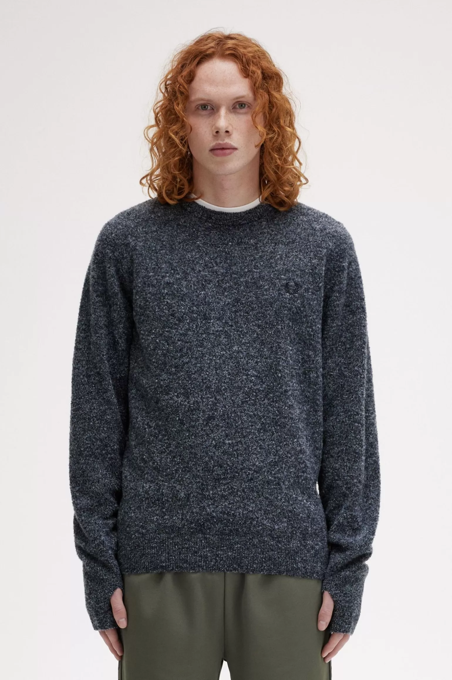 Knitwear^Fred Perry Bouclé-Pullover Mit Rundhalsausschnitt Marineblau / Helles Eis