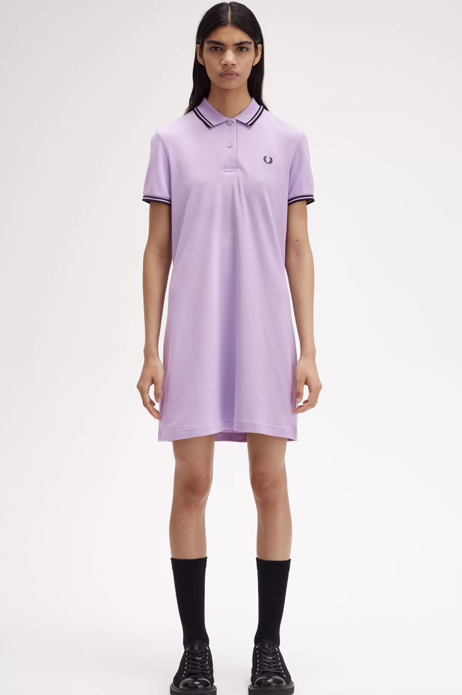 Kleider^Fred Perry Hemdkleid Mit Doppelstreifen Ultraviolett / Marineblau