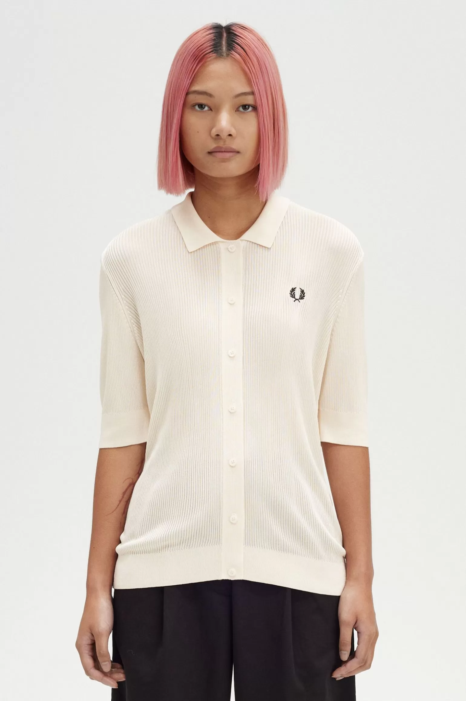 Knitwear^Fred Perry Geripptes Strickhemd Ecru