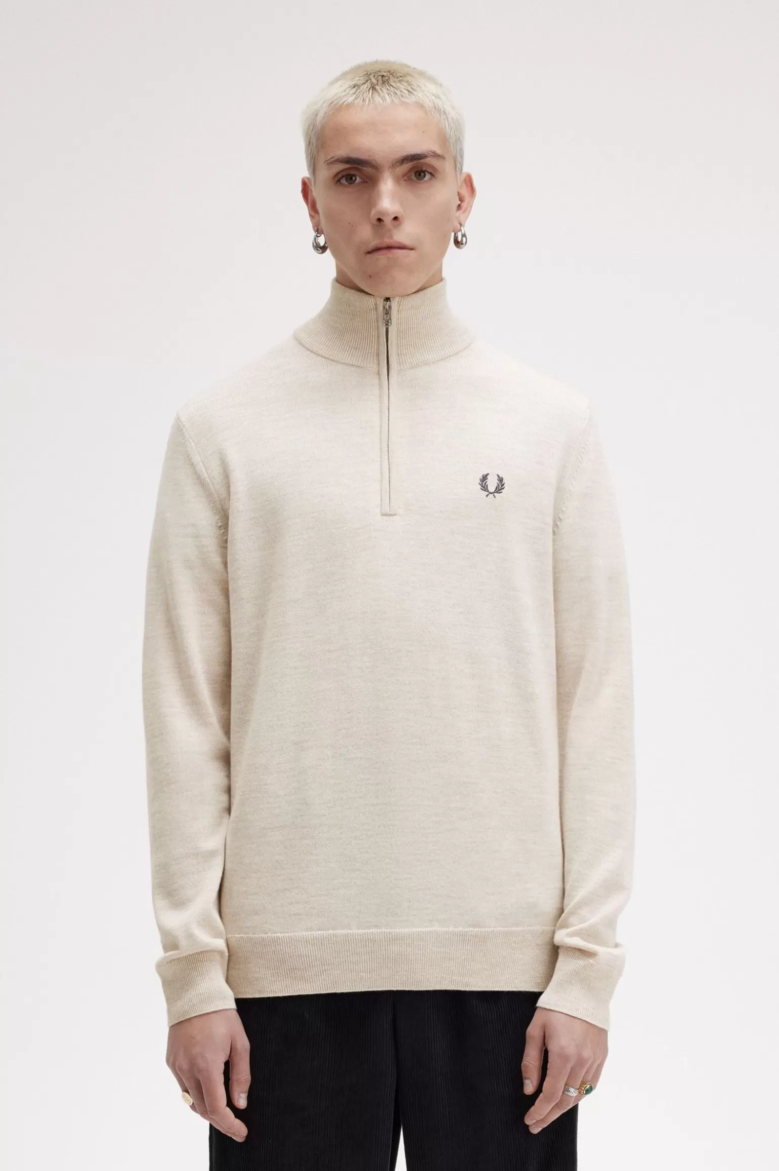 Knitwear^Fred Perry Klassischer Pullover Mit Halblangem Reißverschluss Porridge Meliert