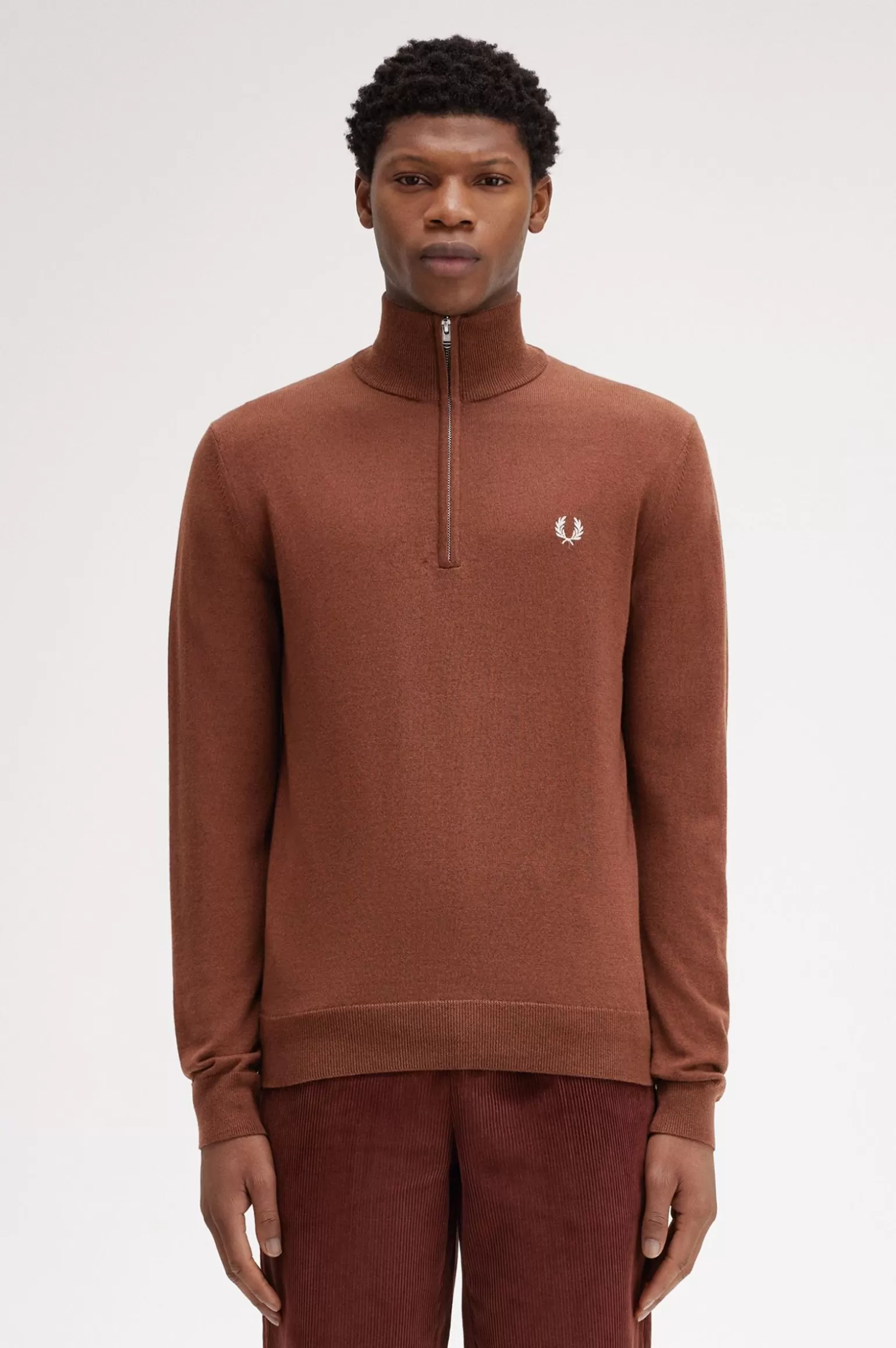 Knitwear^Fred Perry Klassischer Pullover Mit Halblangem Reißverschluss Whiskybraun