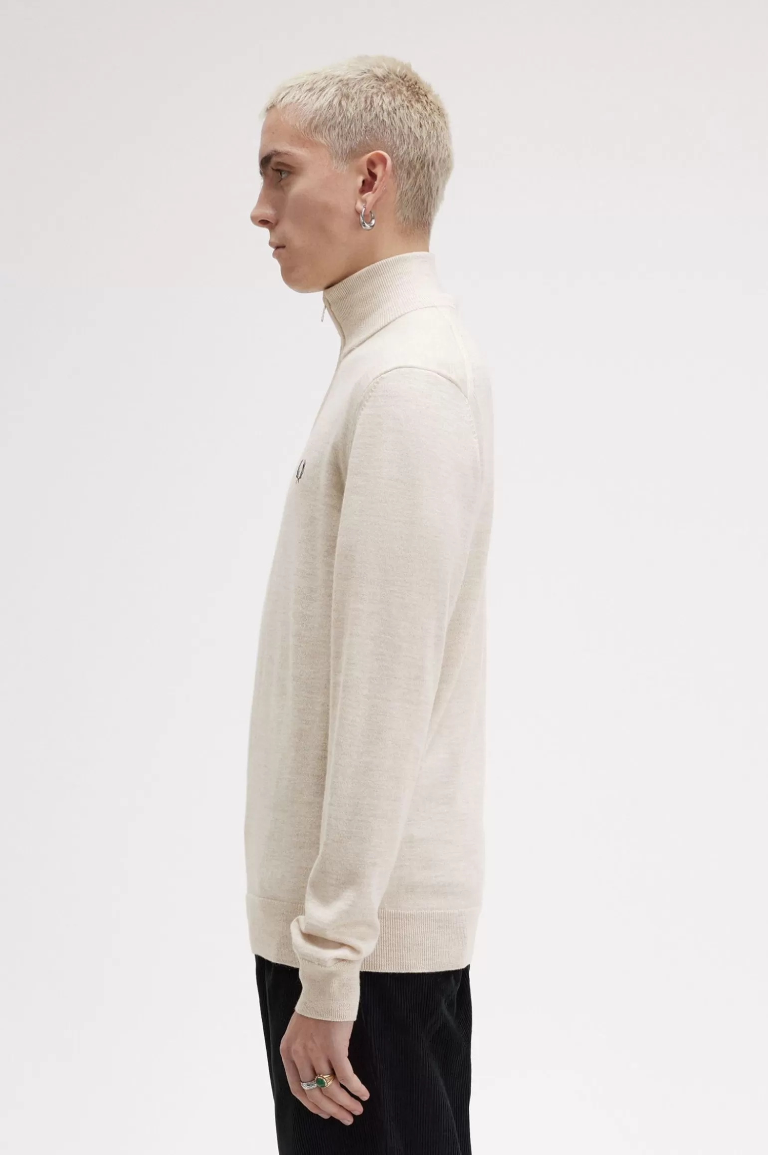 Knitwear^Fred Perry Klassischer Pullover Mit Halblangem Reißverschluss Porridge Meliert