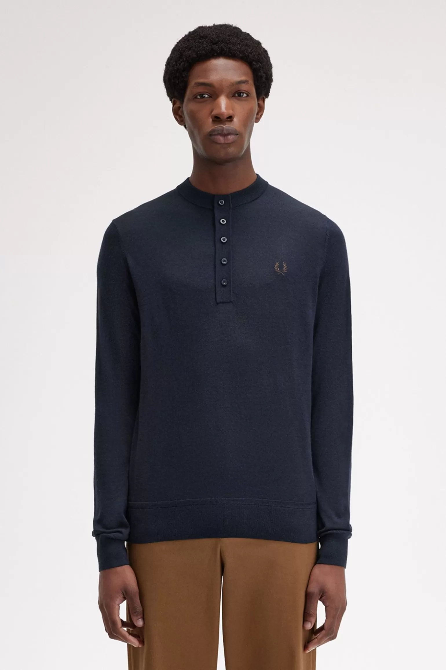 Knitwear^Fred Perry Langärmeliges Henley-Feinstrickhemd Marineblau