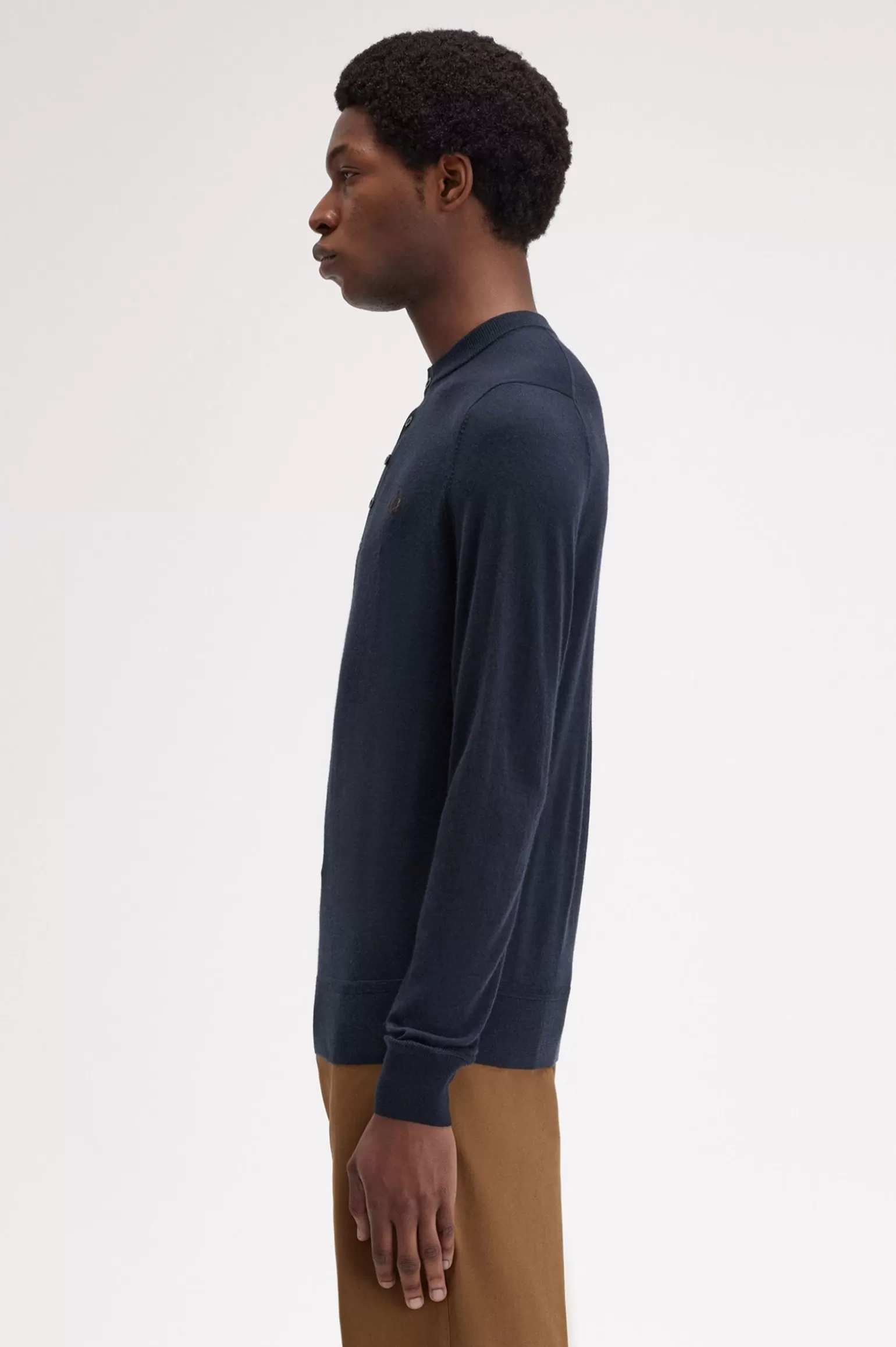 Knitwear^Fred Perry Langärmeliges Henley-Feinstrickhemd Marineblau