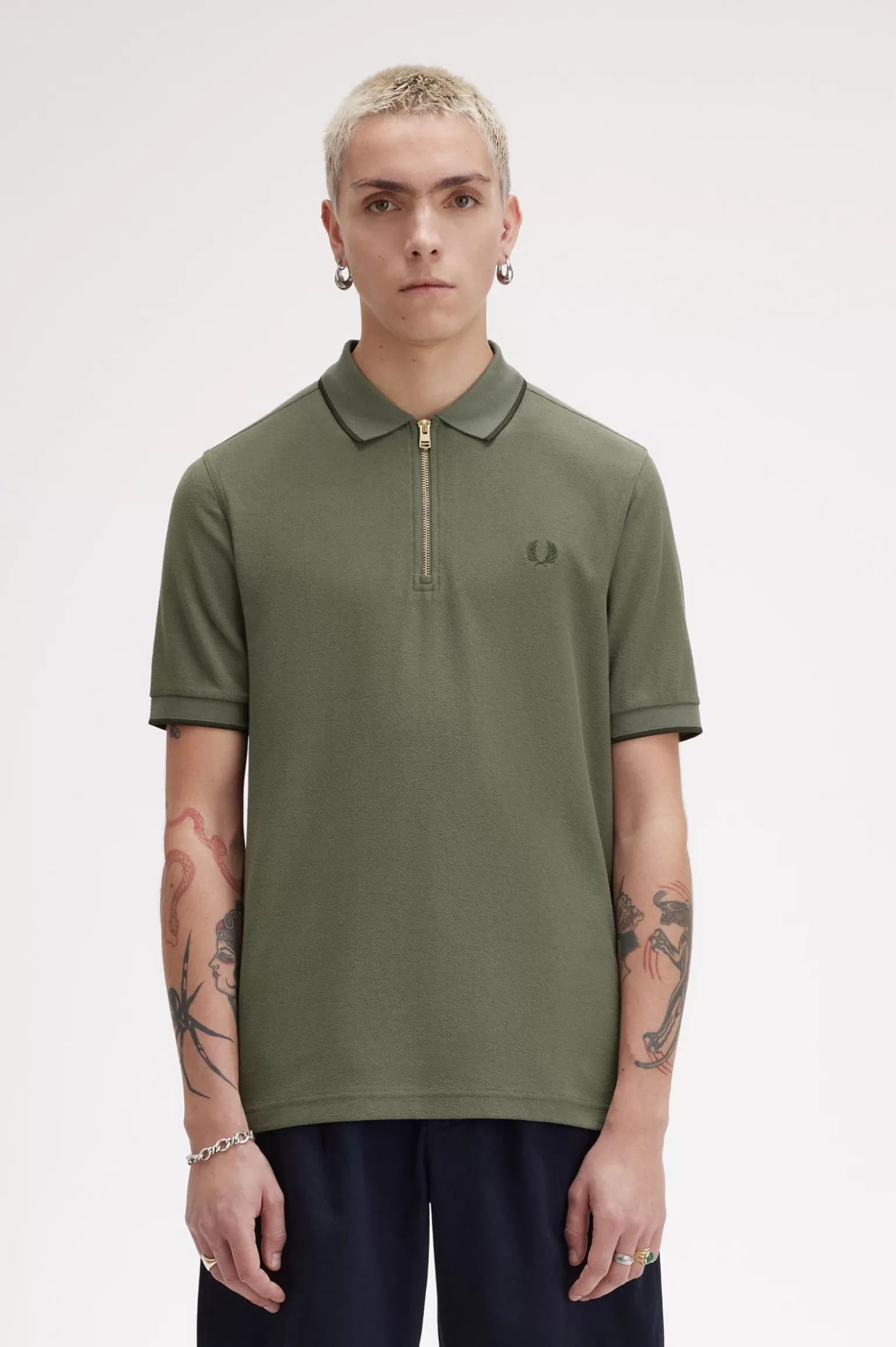 Poloshirts^Fred Perry Poloshirt Aus Piqué-Krepp Mit Reißverschluss Lorbeerkranzgrün