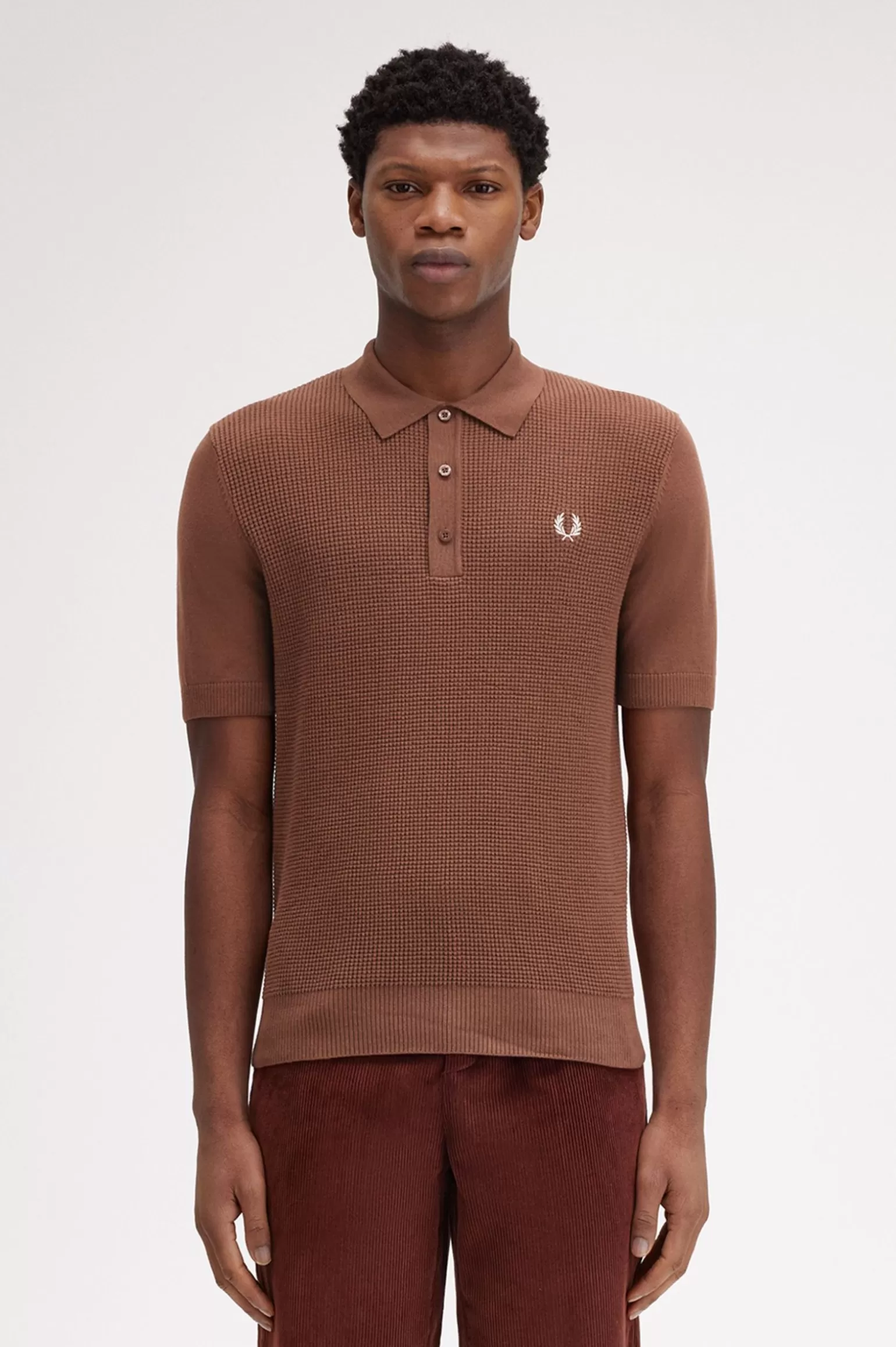 Knitwear^Fred Perry Strickhemd Mit Waffelmuster Whiskybraun