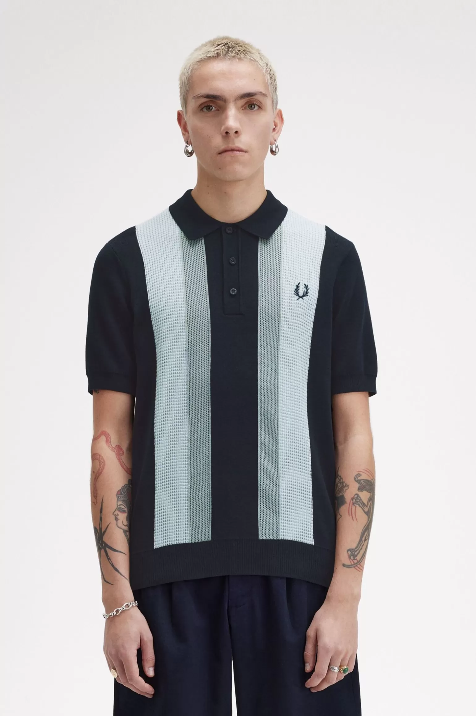 Knitwear^Fred Perry Strukturiertes Strickhemd Mit Streifen Marineblau