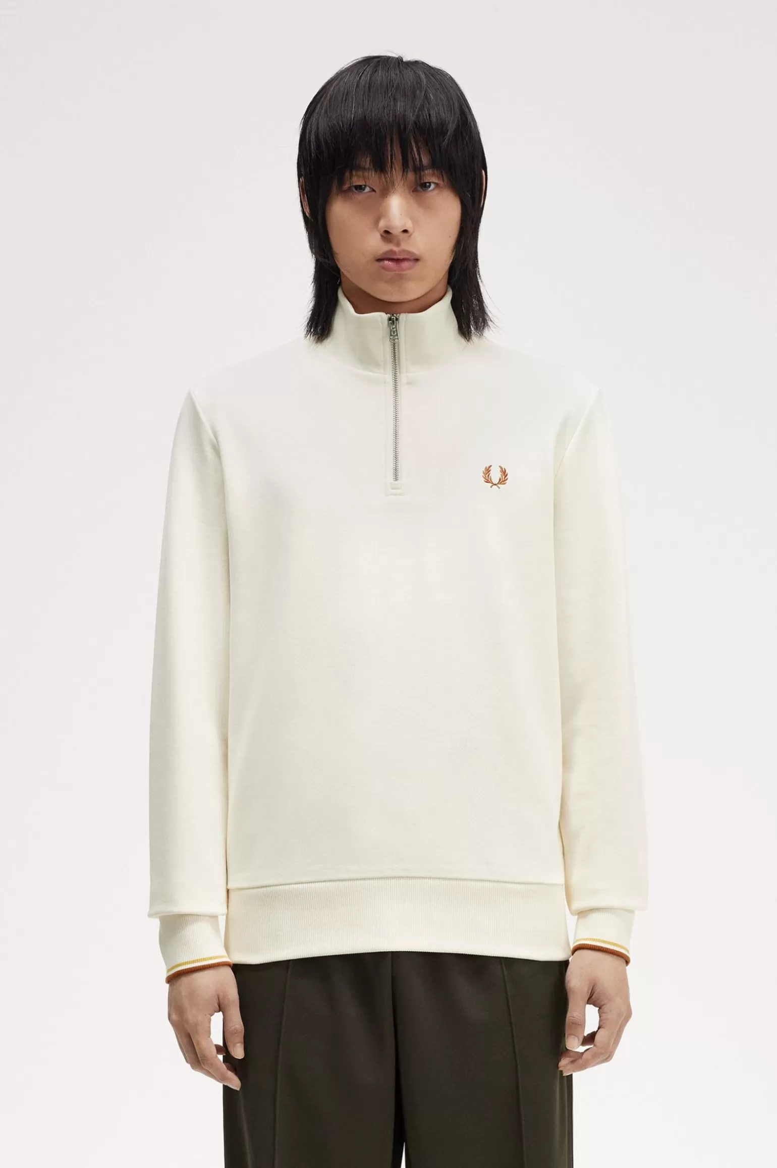 Sweatshirts^Fred Perry Sweatshirt Mit 1/2-Reißverschluss Ecru / Honigwabe / Marmelade