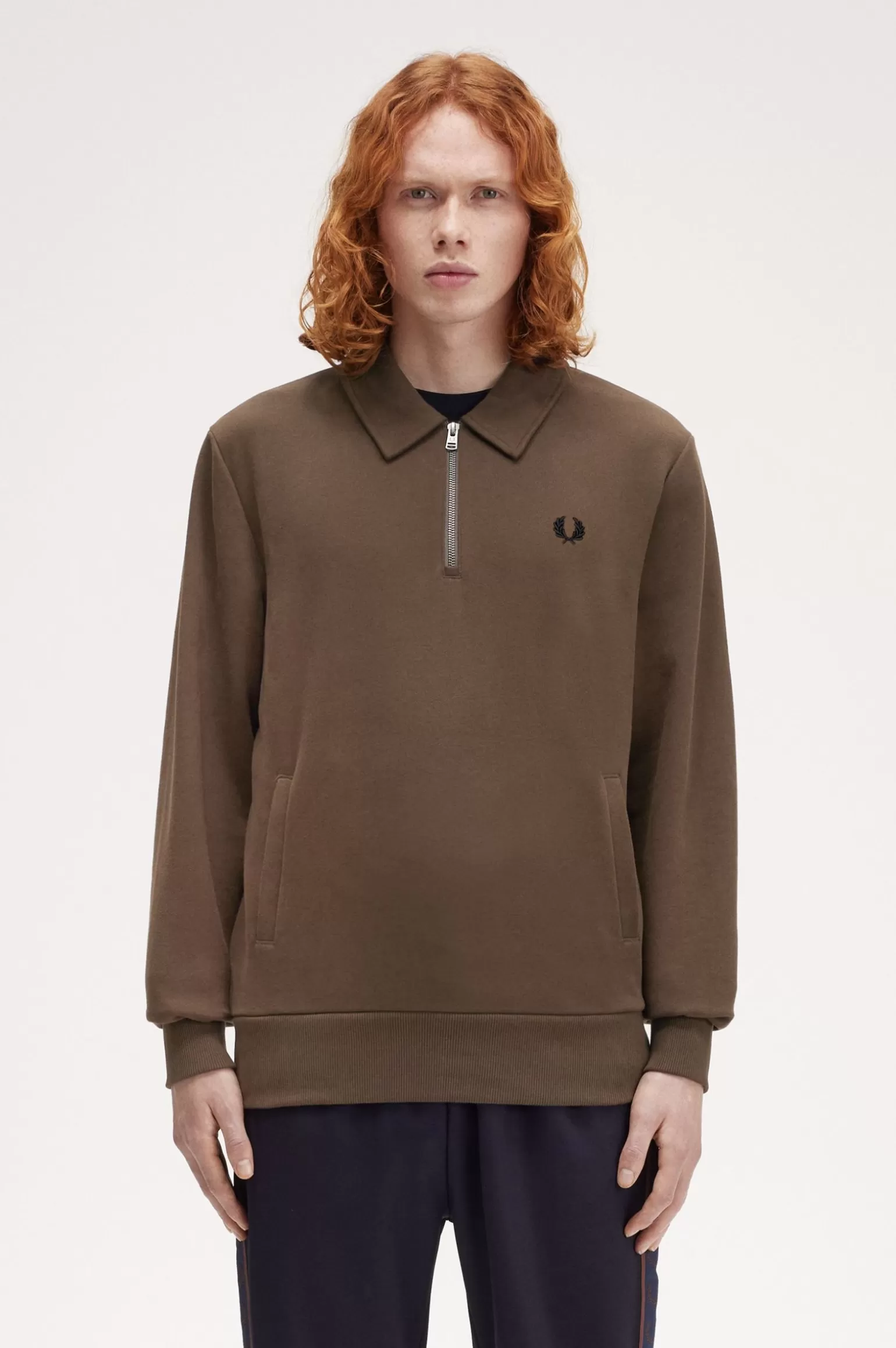 Sweatshirts^Fred Perry Sweatshirt Mit 1/2-Reißverschluss Gebrannter Tabak