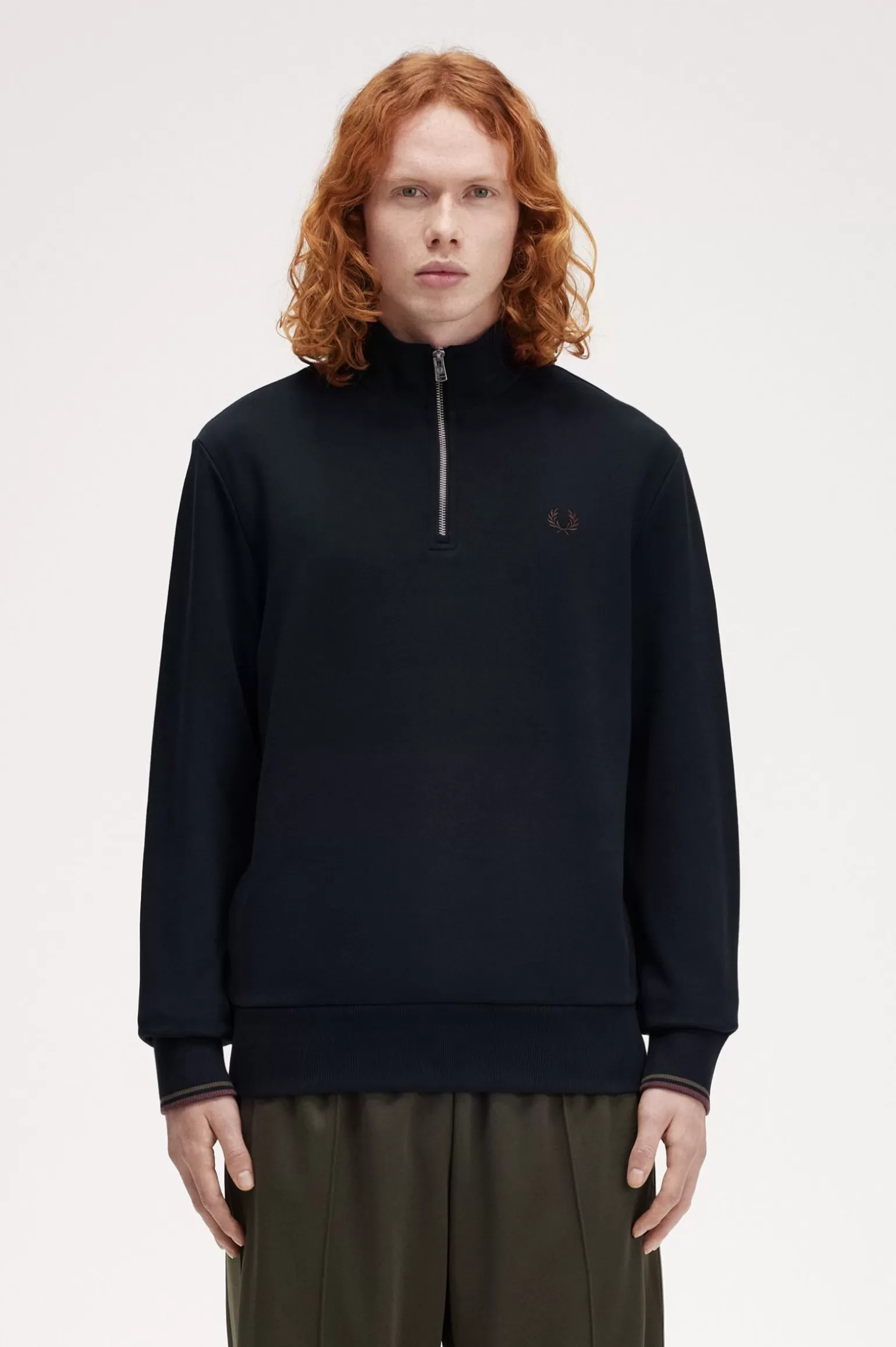 Sweatshirts^Fred Perry Sweatshirt Mit 1/2-Reißverschluss Marineblau / Lorbeerkranzgrün / Carrington Brick