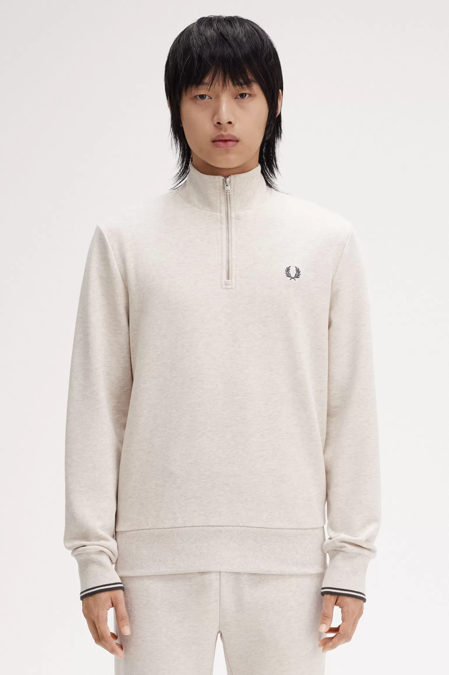 Sweatshirts | Trainingsanzüge^Fred Perry Sweatshirt Mit Halblangem Reißverschluss Porridge Meliert / Ankergrau