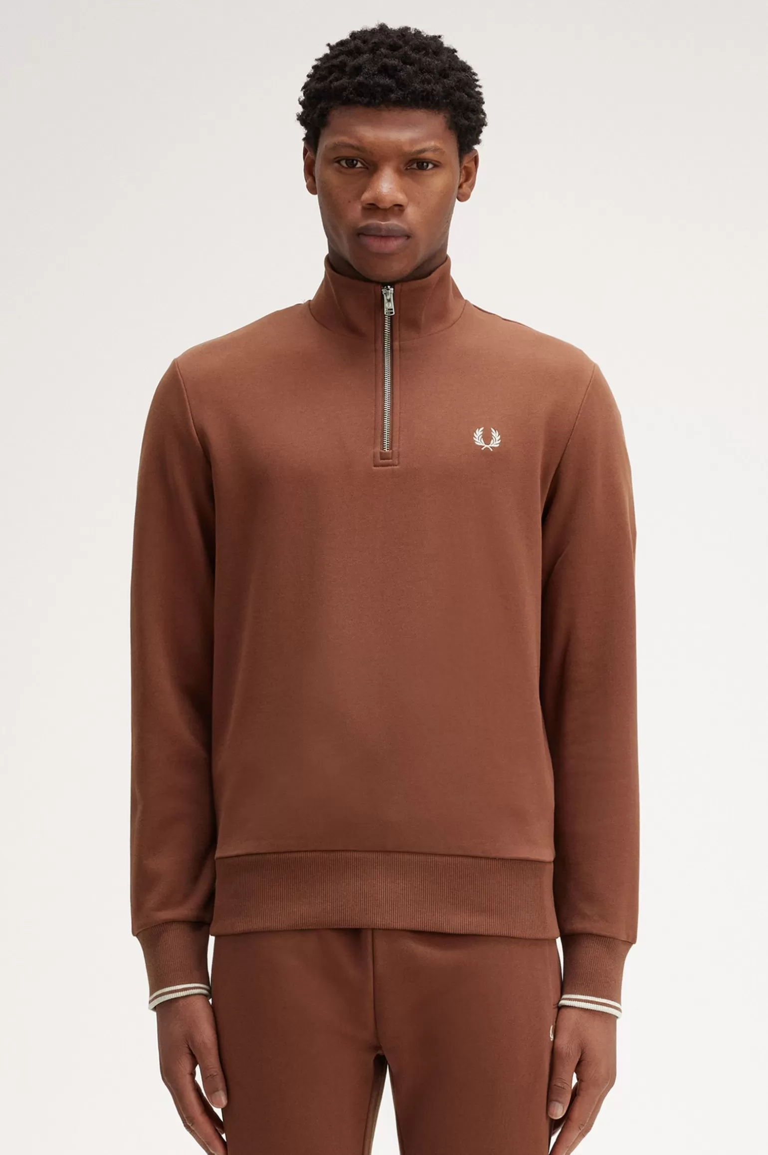 Sweatshirts^Fred Perry Sweatshirt Mit Halblangem Reißverschluss Whiskybraun / Porridge Meliert