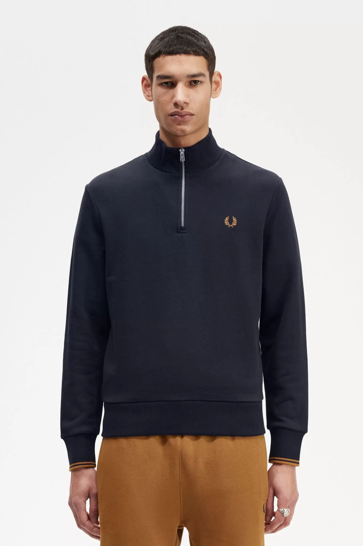 Sweatshirts^Fred Perry Sweatshirt Mit Halblangem Reißverschluss Marineblau / Dunkel Karamell