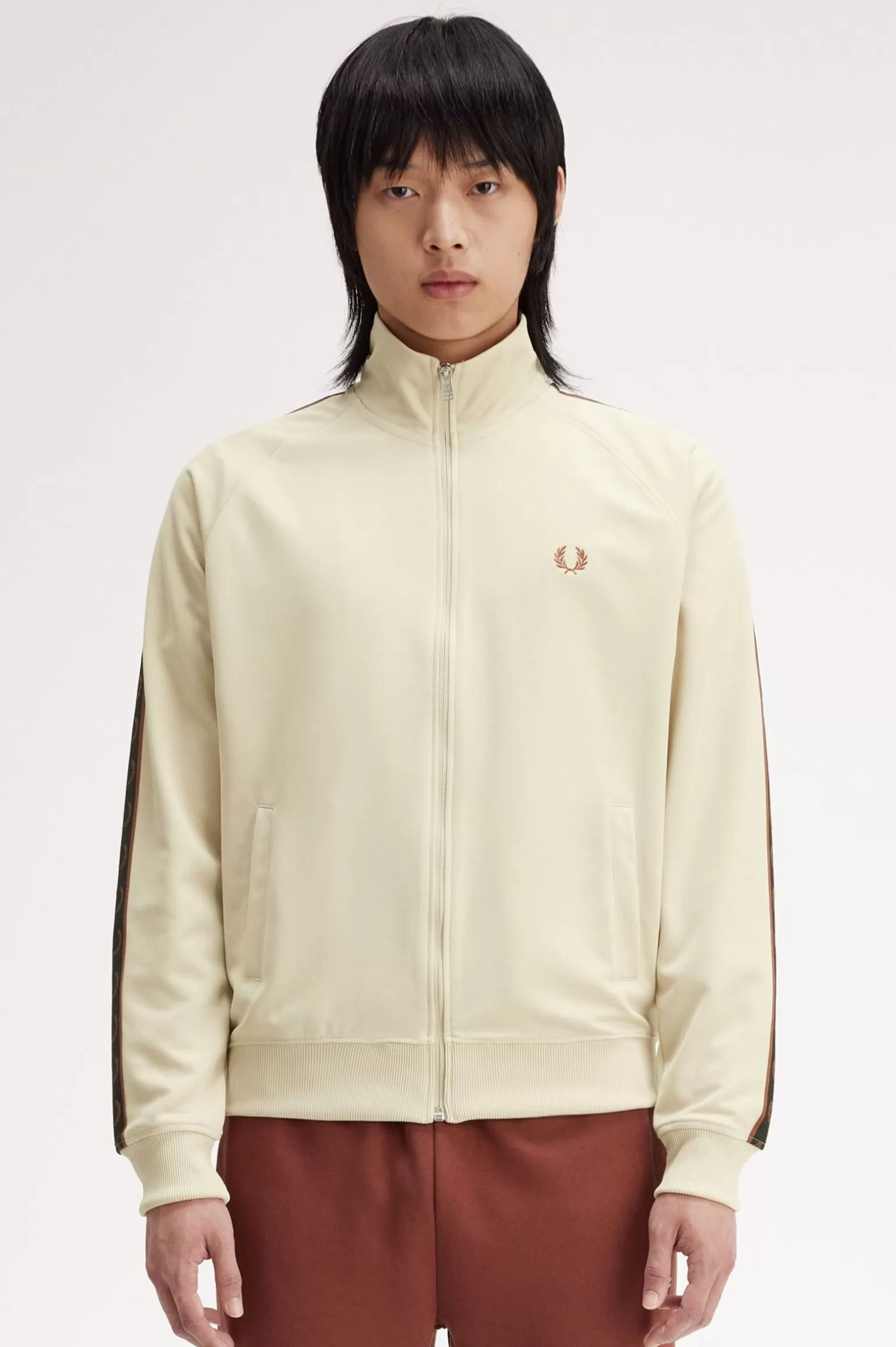 Trainingsjacken^Fred Perry Trainingsjacke Mit Kontrastierendem Sportband Hellbeige / Whiskybraun