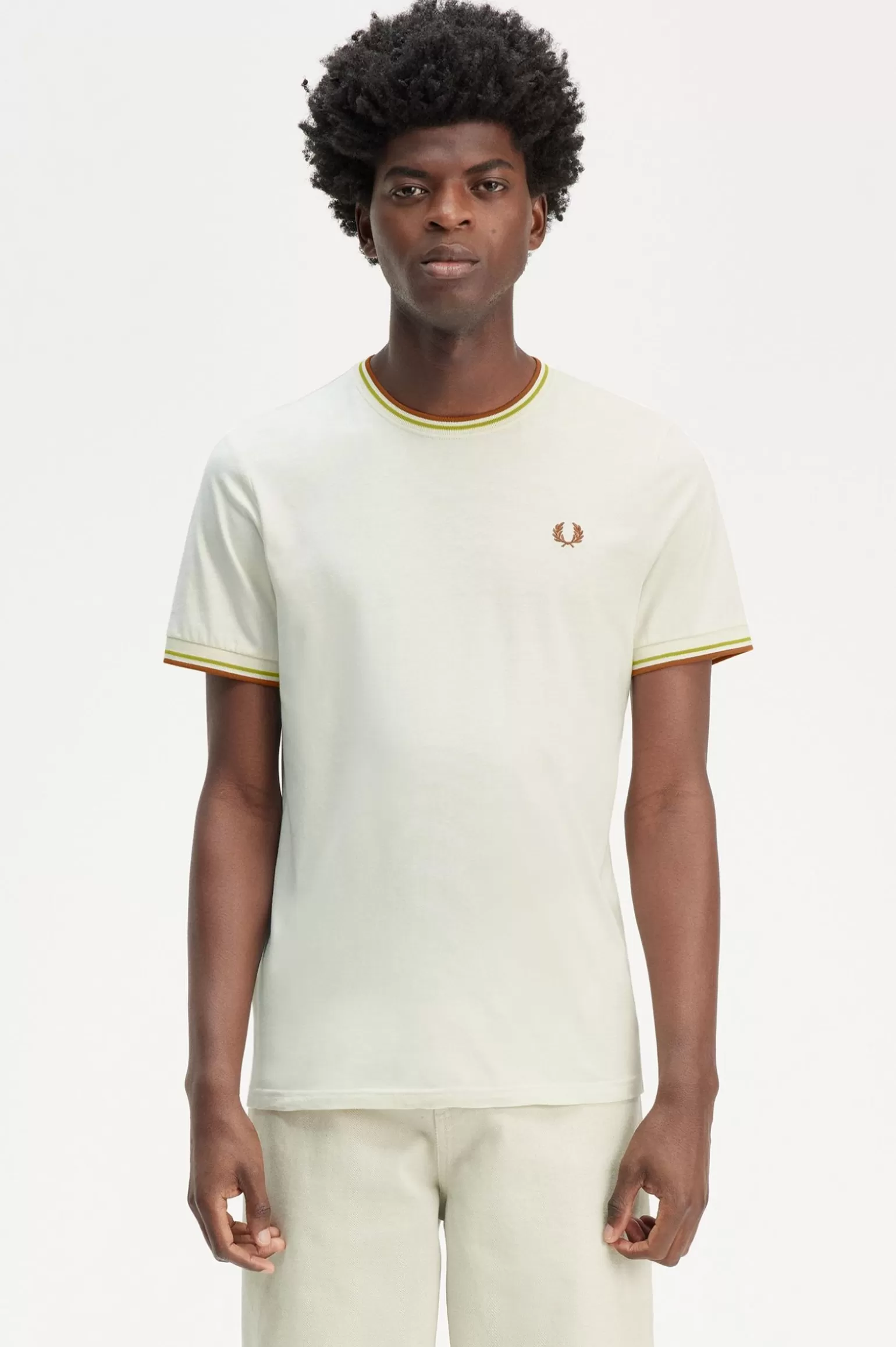 T-Shirts^Fred Perry T-Shirt Mit Doppelstreifen Ecru / Honigwabe / Marmelade